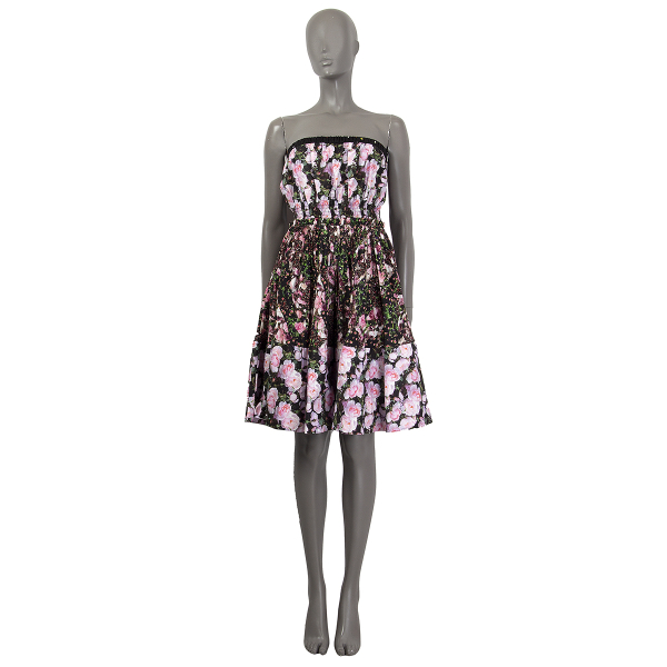 Givenchy Floral Cotton Poplin Bustier Dress Black Pink SS 2014