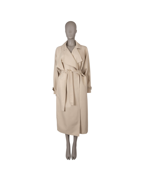 Loro Piana 2023 Bille Wool Midi Trench Coat Soya Beans FAM8970 D0DI-0