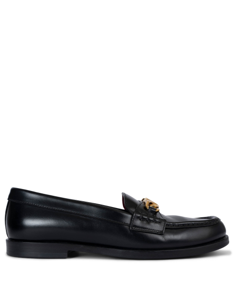 Valentino 2022 Vlogo Chain Leather Loafers Black 38.5