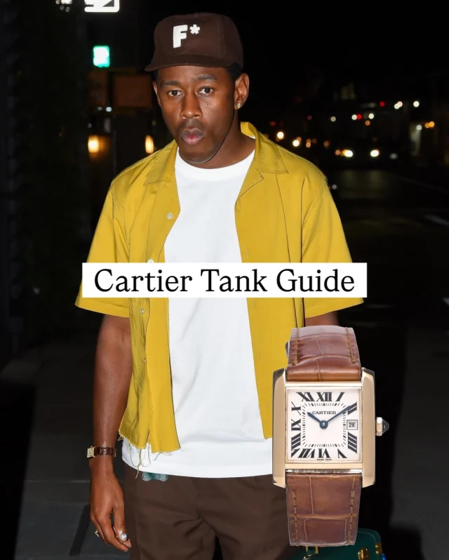 Time to take notes ✍️ Tyler wears a Tank for a reason. @feliciathegoat 

 Want to learn more about Cartier Tank styles? Read more on Academy.